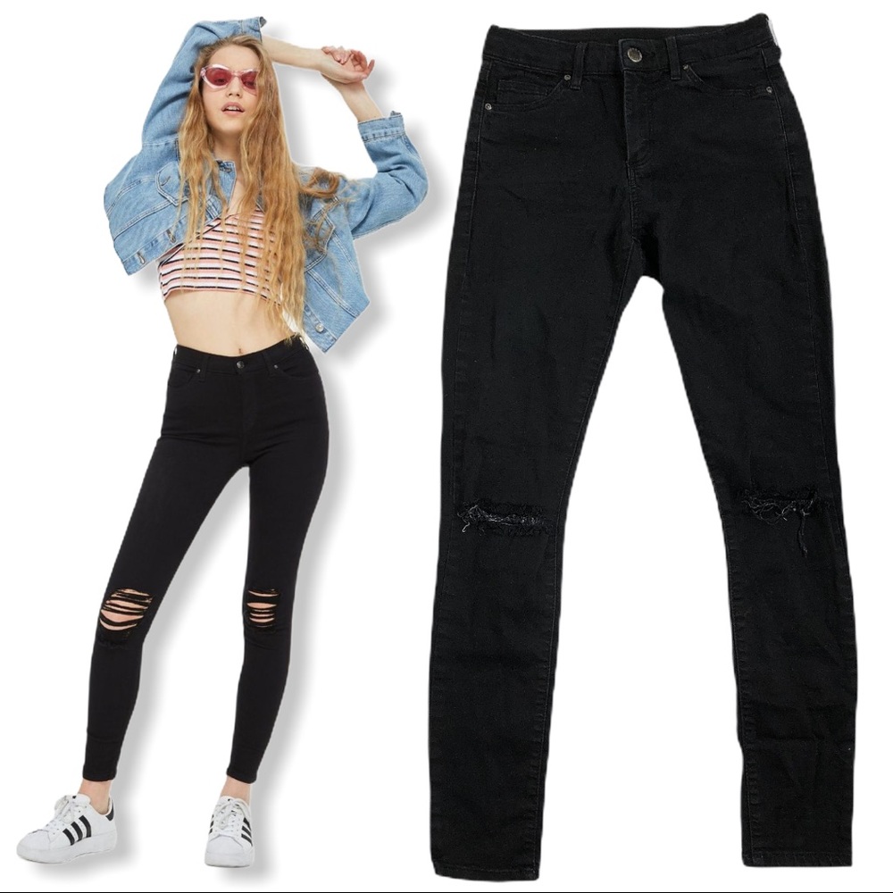 TopShop Black Moto Distressed Jeans